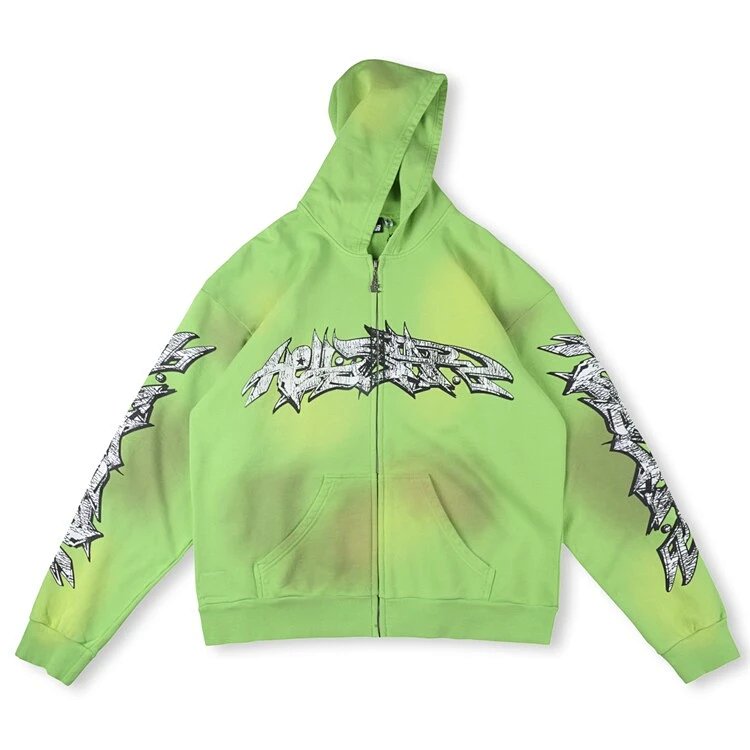 Hellstar Studios RECORDS Hoodie 男女同款休闲连帽卫衣  绿色  S-XL  HT11