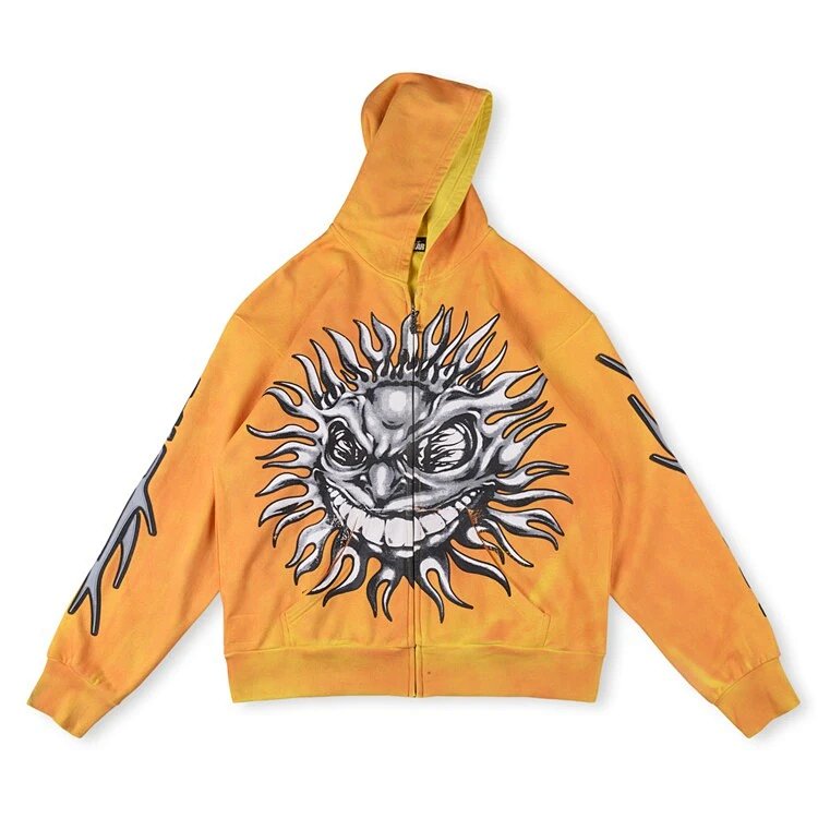 Hellstar Studios sun zip orange hoodie capsule 11拉链卫衣 橙色 S-XL  HT07
