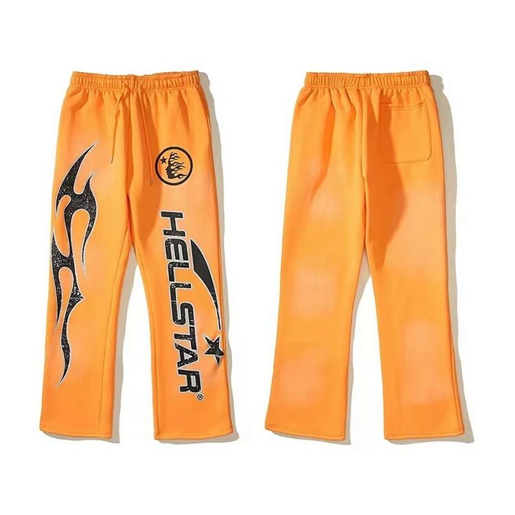 Hellstar Studios Fire Orange Hoodie pants 洗水长裤 橘色 码数S-M-L-XL  HT801