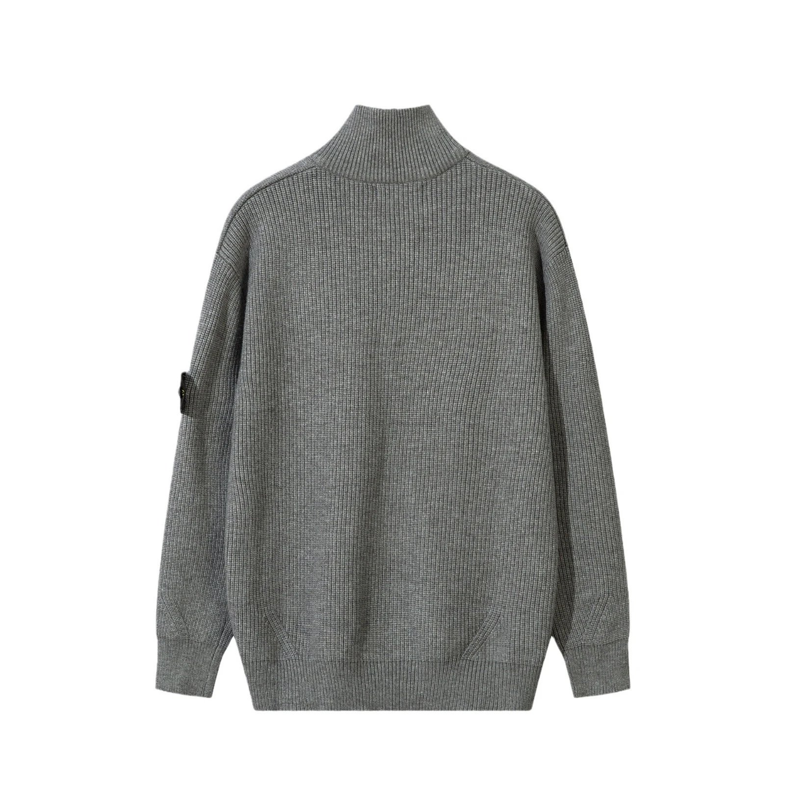 Stone Island Ribbed Knit Zip-Up Sweater White Gray Black Classic