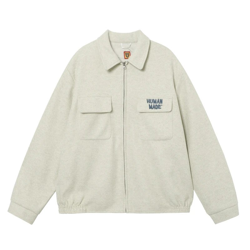 Human Made Varsity Jacket Black White Embroidered Logo Style