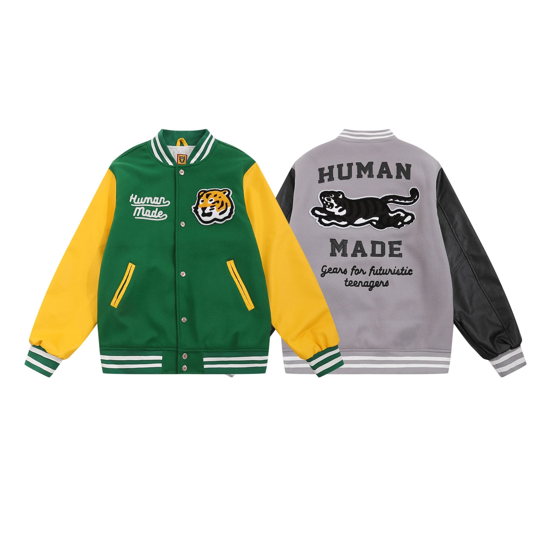 Human Made Varsity Jacket Black White Embroidered Logo Style
