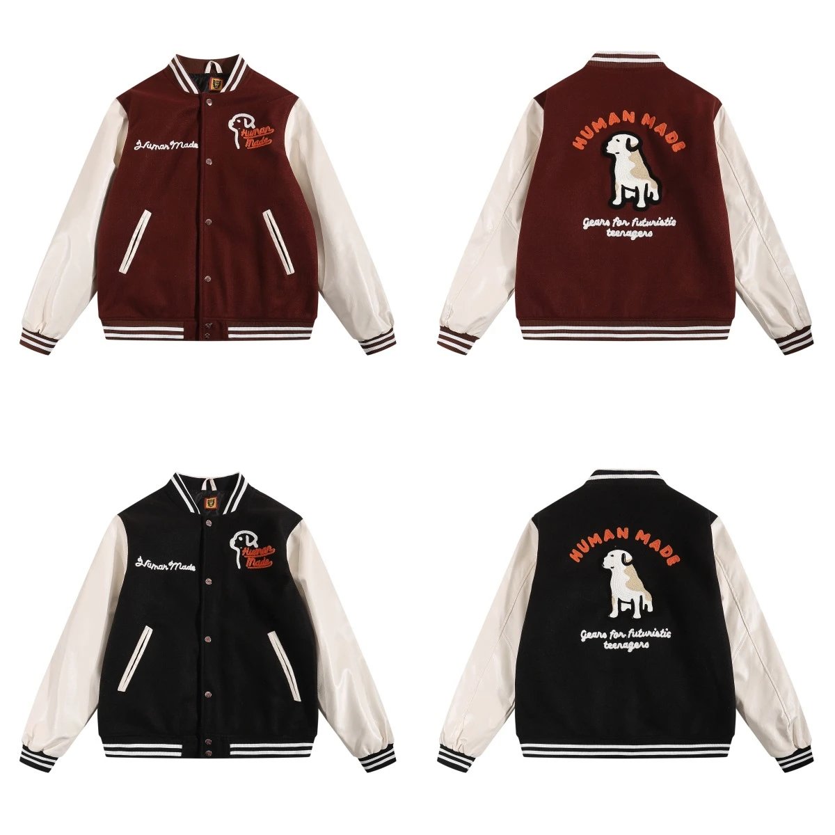 Human Made Varsity Jacket Black White Embroidered Logo Style