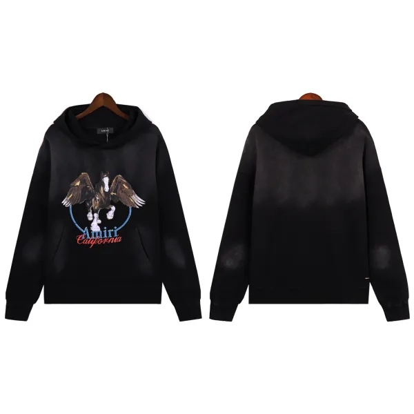 Amiri Winged Horse Black Acid-Wash Hoodie - 1