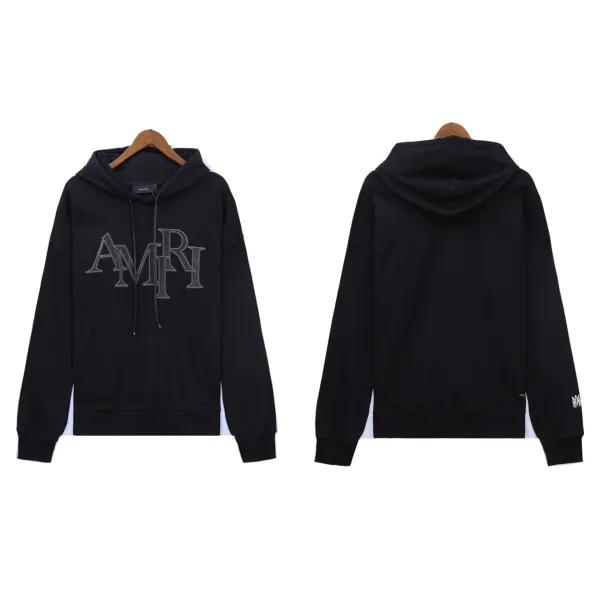 Amiri AMIRI Logo Embroidered Black Hoodie - 1