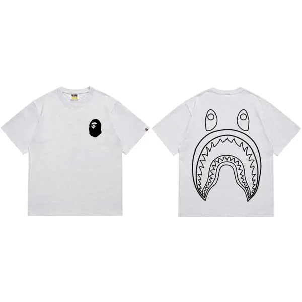 A Bathing Ape Shark Face Outline Gray T-Shirt - 1