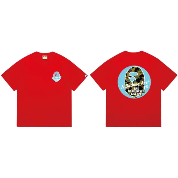 A Bathing Ape Camo Ape Head Graphic Red T-Shirt - 1
