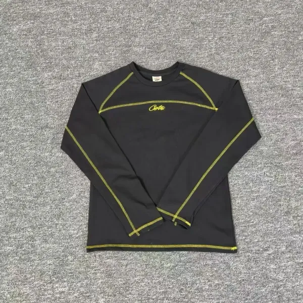 Corteiz Long-Sleeve Base Layer Black with Neon Yellow Stitching - 1