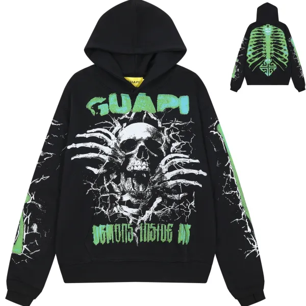 GUAPI Demons Inside Me Black Neon Green Hoodie - 1