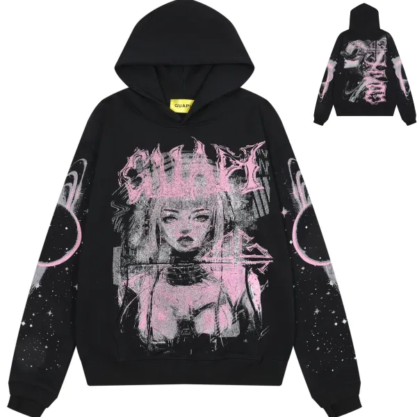 Guapi Cyberpunk Queen Black Pink Graphic Hoodie - 1