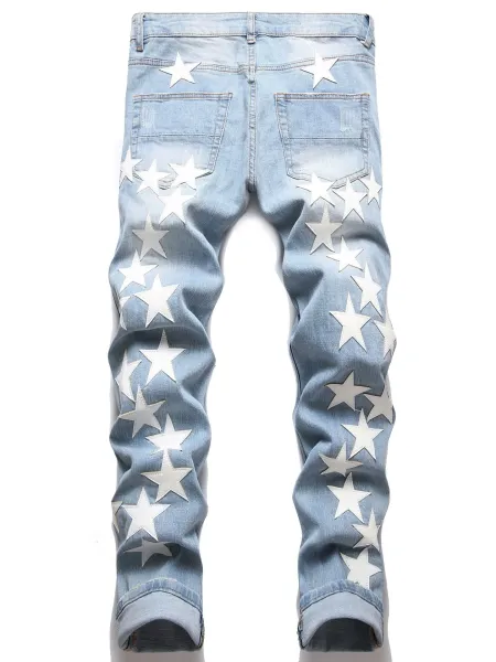 Star-Print Distressed Slim Fit Jeans - 6
