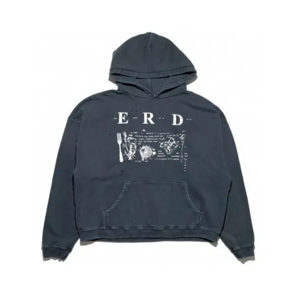 ERD Oversized Distressed Graphic Hoodie Dark Gray - 1