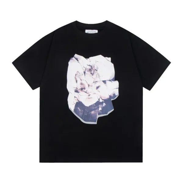 Maison Margiela Artisanal Crumpled Face Print Black T-Shirt - 1