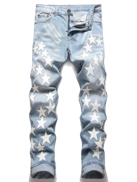 Star-Print Distressed Slim Fit Jeans - 5