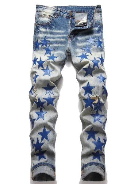 Star-Print Distressed Slim Fit Jeans - 20
