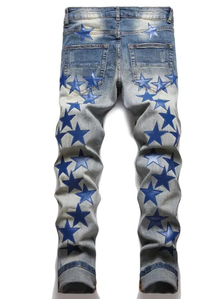 Star-Print Distressed Slim Fit Jeans - 21
