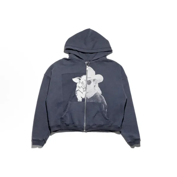 Design Pig Cowboy Graphic Zip-Up Hoodie Navy - 1