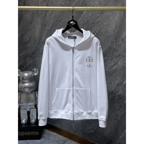 Chrome Hearts Cross Embroidered White Zip-Up Hoodie - 1