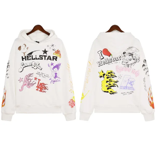Hellstar Graphic Print Oversized Hoodie White - 1