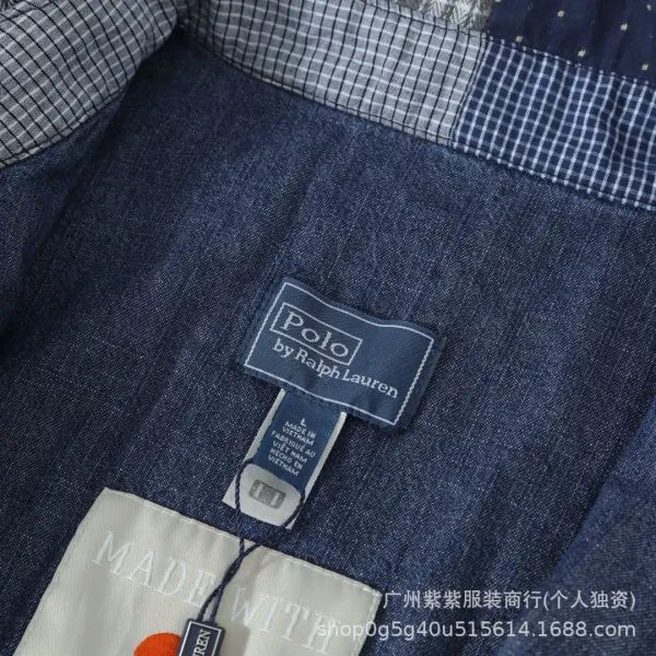 Ralph Lauren Patchwork Denim Jacket and Indigo Block-Print Dress Set with White Tote Bag - 23