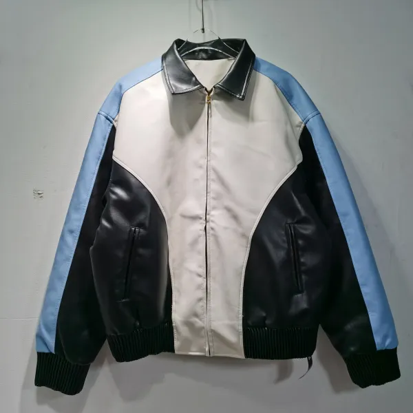 Multicolor Panelled Leather-Trimmed Bomber Jacket - 1