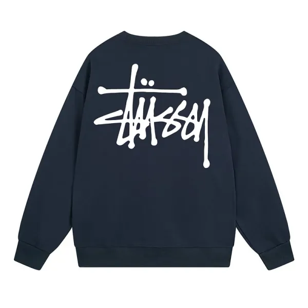 Stüssy Classic Logo Oversized Crewneck Navy Sweatshirt - 1