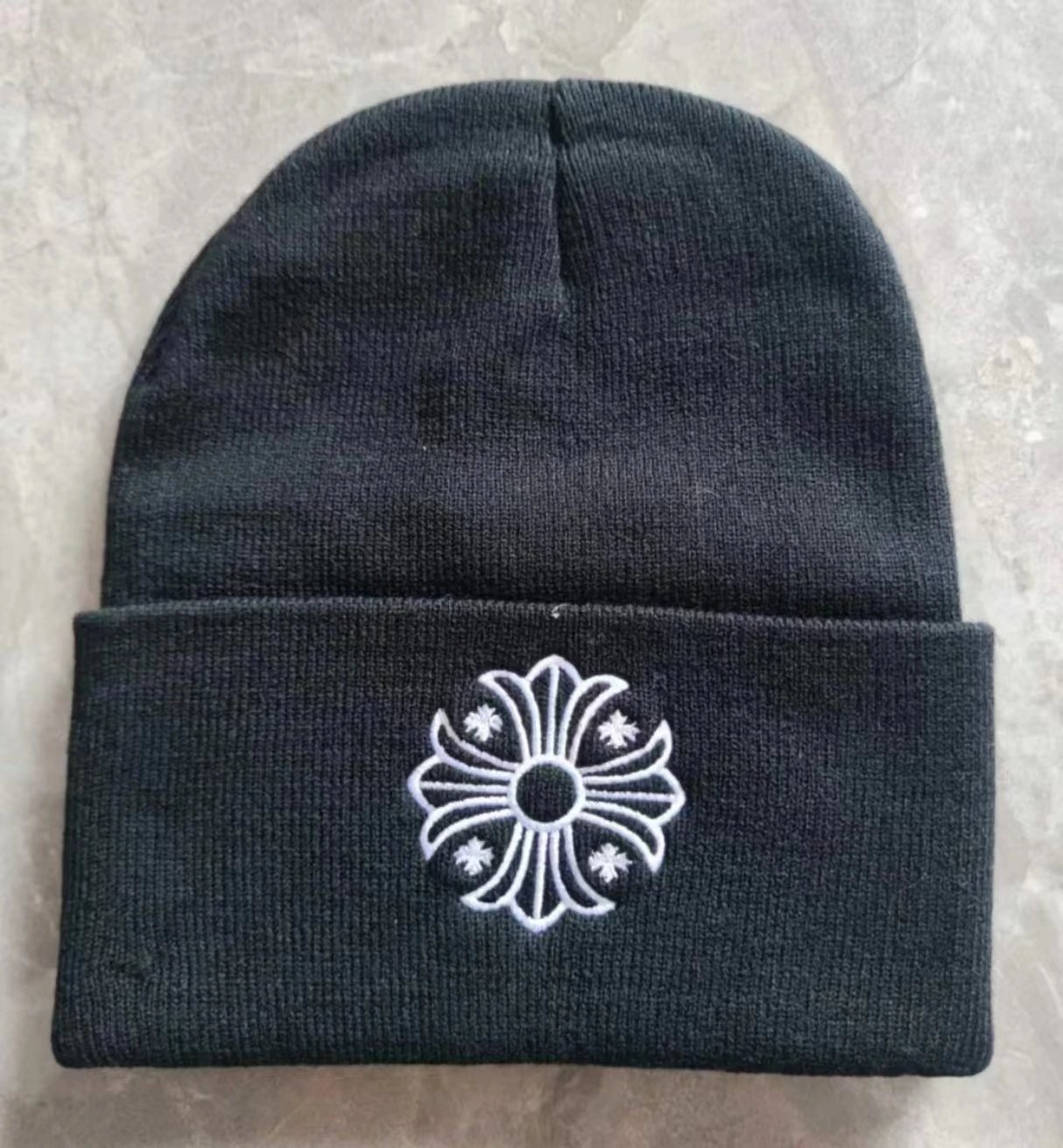Chrome Hearts Floral Embroidered Black Beanie - 1