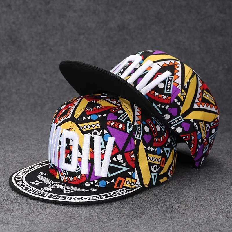 Colorful Patterned Flat-Brimmed Snapback Hat