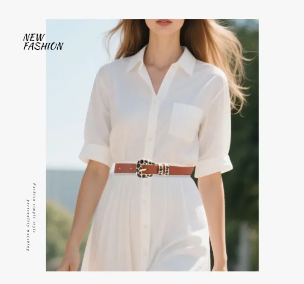 Leopard Print Haircalf Belt with Gold-Tone Buckle Accessories - 6