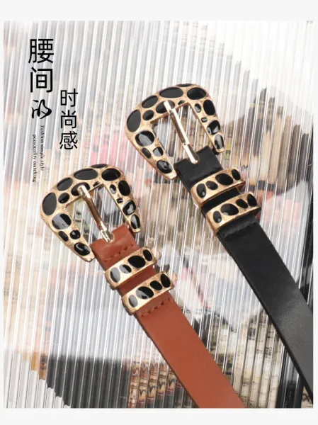 Leopard Print Haircalf Belt with Gold-Tone Buckle Accessories - 7