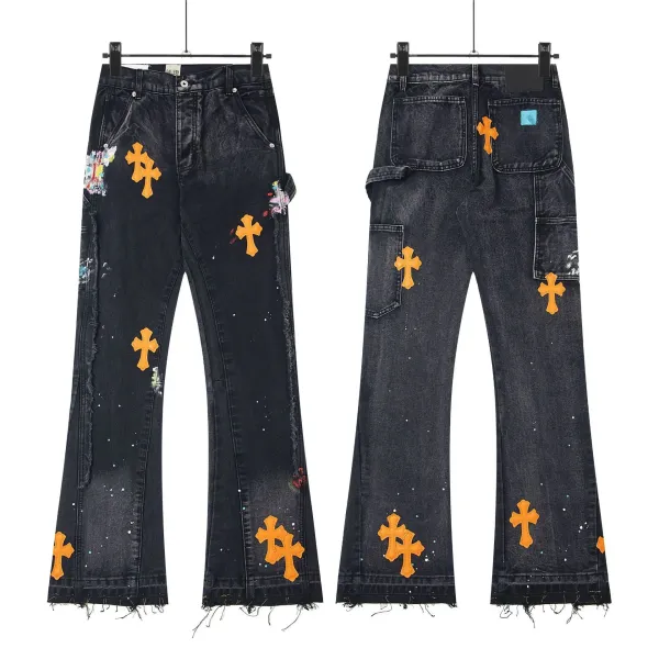 Chrome Hearts x Gallery Dept. Cross-Embroidered Distressed Flared Jeans - 1