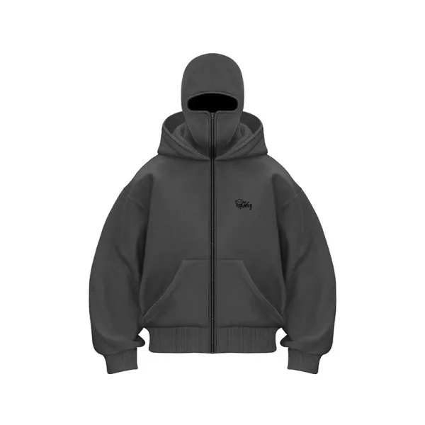 Off-White Hooded Balaclava Zip-Up Hoodie Gray - 1