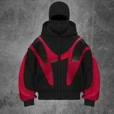 Design Spider-Web Inspired Zip-Up Hoodie Black and Red - 1