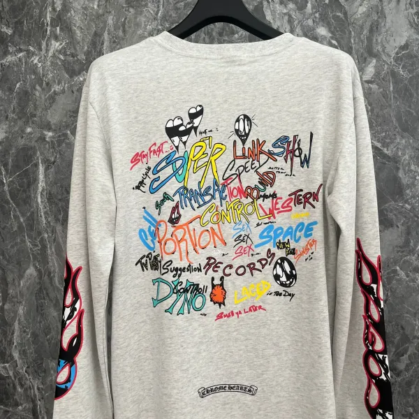Chrome Hearts x Unknown Artist Long Sleeve T-Shirt Gray Multicolor Graphic Print - 6