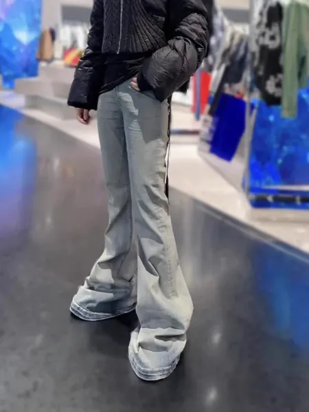 Off-White Flared Jeans Olive Green with Black Stripe - 14