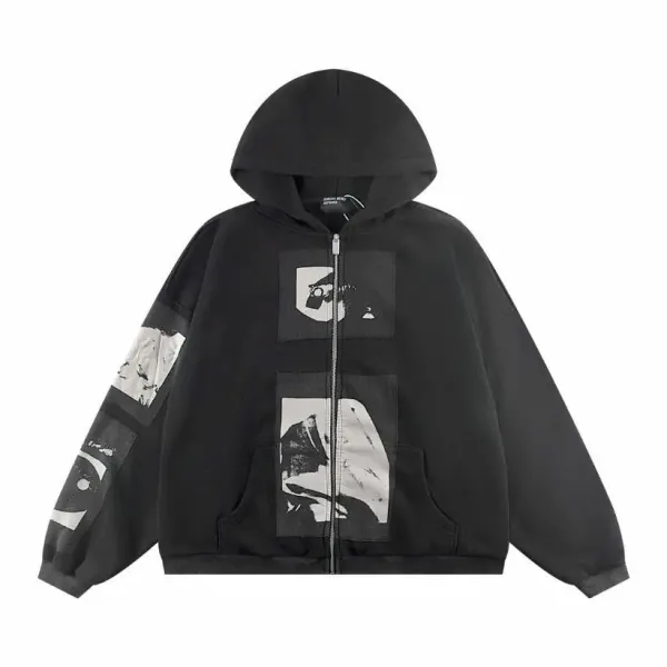 Off-White x Unknown Artist Graphic Print Zip-Up Hoodie Black - 1