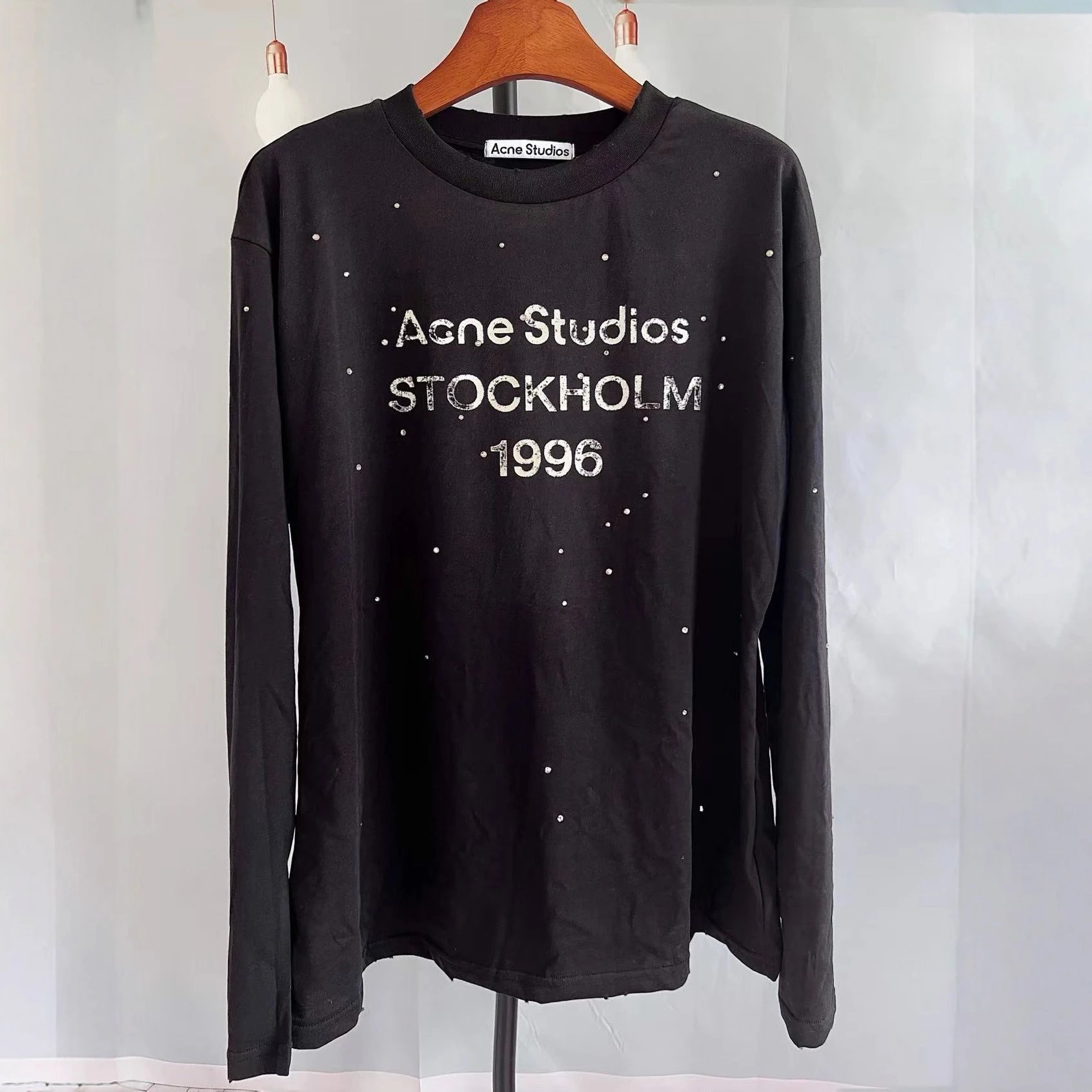AC Letter Long Sleeve Distressed Spray Print Top