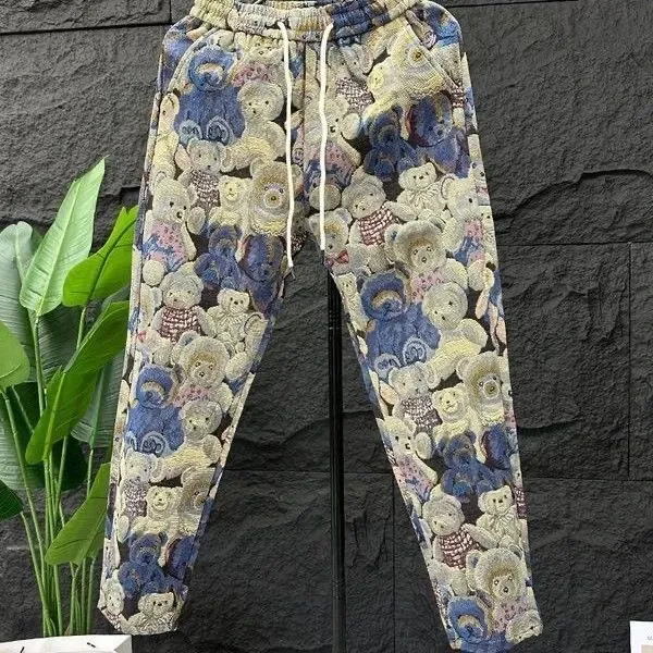Teddy Bear Print Drawstring Sweatpants Multicolor - 9