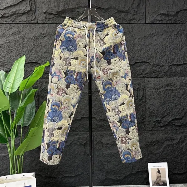Teddy Bear Print Drawstring Sweatpants Multicolor - 5