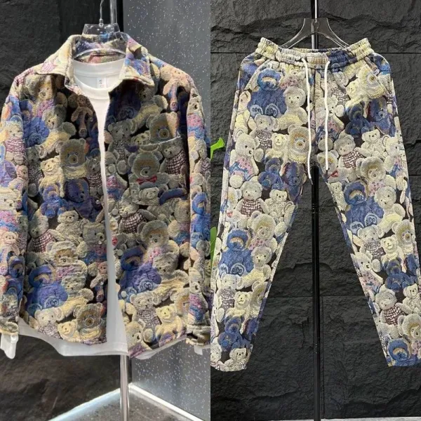 Teddy Bear Print Drawstring Sweatpants Multicolor - 11