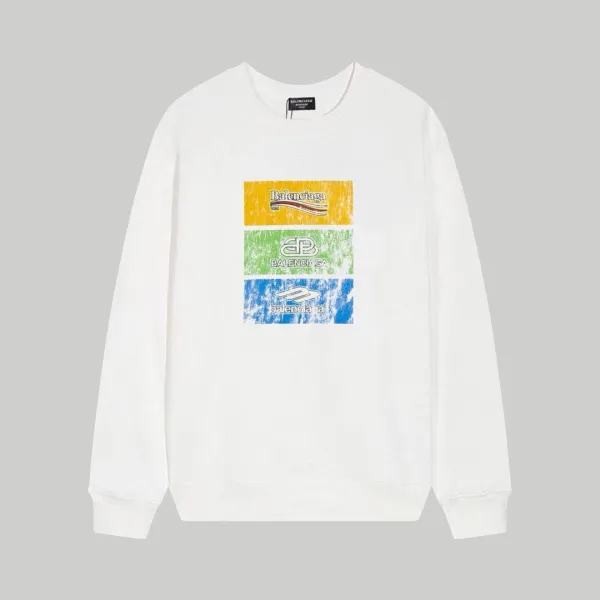 Balenciaga Triple Logo Print White Hoodie - 1