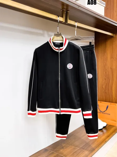 Gucci GG Logo Track Jacket and Sweatpants Set Black Red White Tracksuit - 1