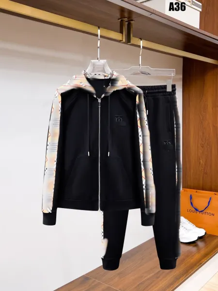 Burberry Check-Trim Hooded Tracksuit Black Multicolor - 1