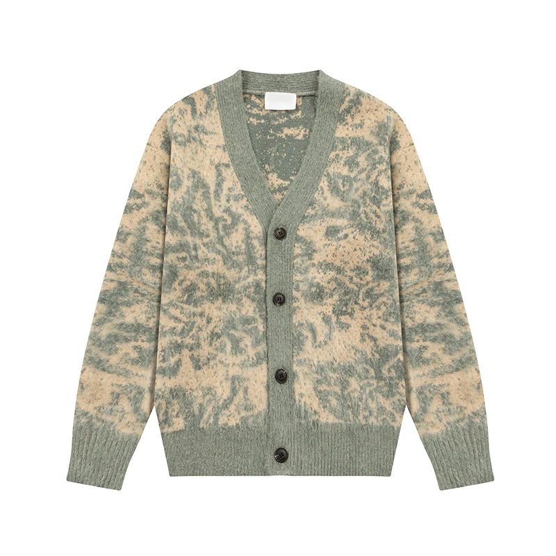 Floral Jacquard V-Neck Knit Cardigan