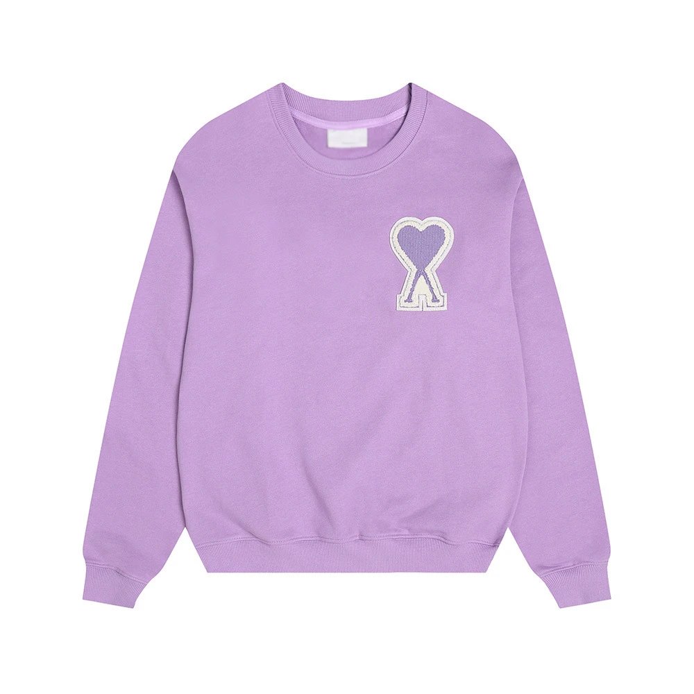 Ami Paris Heart Logo Sweatshirt Lavender Hoodie - 1