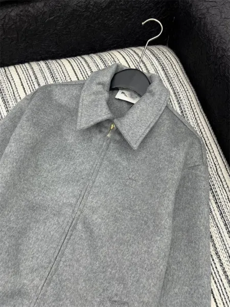 Miu Miu Wool-Blend Zip-Up Jacket Gray Outerwear - 5