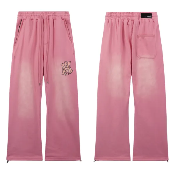 Amiri Logo-Embroidered Acid Wash Pink Sweatpants - 1