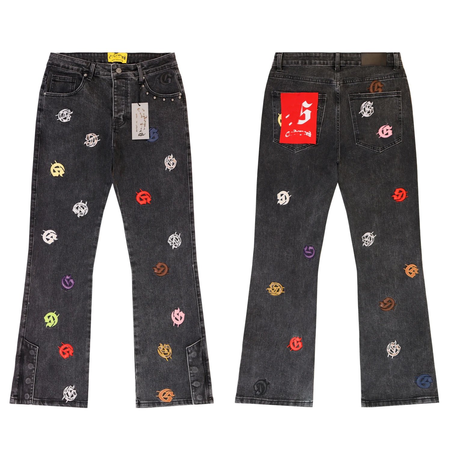 Embroidered Letter Flare Jeans