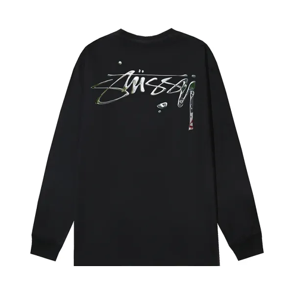 Stüssy Chrome Drip Long Sleeve T-Shirt Black - 1