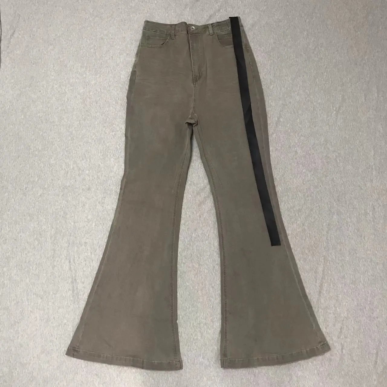 Off-White Flared Jeans Olive Green with Black Stripe - 1